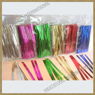 100 Pcs 4  Metallic Twist Tie For Cello Candy Bag • $2.49