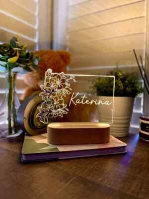 Personalised FLOWERS 3D Night Light Table Lamp Christmas Birthday Gift AU • $52.49