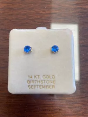$57.34 • Buy 14k Yellow Gold Round Sapphire Stud Earrings
