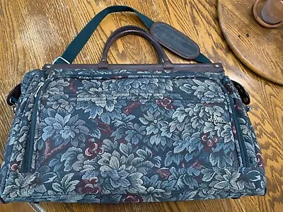 Atlantic Green Floral Tapestry Carry On 20 X 9”Carpet Bag Mary Poppins Vtg • $35.99
