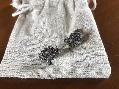 Vintage Marcasite Winged Screw Back Clip-on Earrings • $20