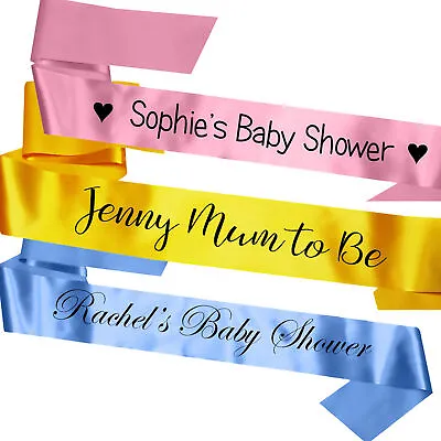 Personalised Satin Baby Shower Party Sash Pink Blue Gift Mum To Be Decoration • £4.95