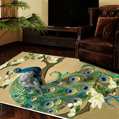 Garden Flower Peacock Carpet Bedroom Decoration Door Anti-Slip Rug Mat Bathroom • £27.85