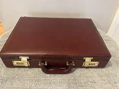 Vintage Burgundy Leather Locking Code Attache/Briefcase - 18x12x4  • $75