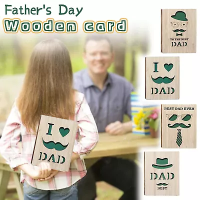 Father's Day Bamboo Card Handmade Bamboo Card Mustache Tie Glasses Design Card • $12.44
