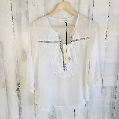 NWT $198 Johnny Was 4 Love & Liberty Lizzie Embroidered Blouse 100% Silk Boho XS • $74.80