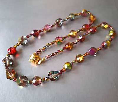 Vintage Glass Necklace Multicolor Czech Beads Women`s Jewelry 21'' Art Deco • $44.50