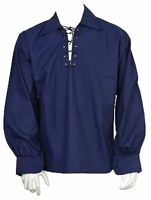 $19.99 • Buy Navy Blue Men's Scottish Jacobite Ghillie Kilt Shirt Highlad Kilt Shirt 