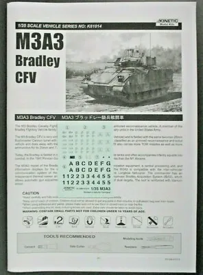 Kinetic 1/35th Scale M3A3 Bradley CFV Decals & Directions From Kit No. K61014 • $9.99