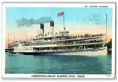 1936 Greetings From Marine City Michigan MI Steamer Tashmoo Vintage Postcard • $19.95