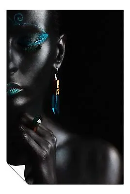Black Woman With Blue Make-up Portrait Artistic Poster Wall Art Home Decor • £9