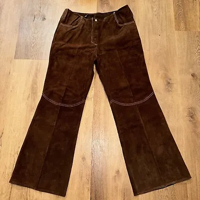 Vintage Leather Pants Suede Bell Bottom Disco Hippy Flare Leg 60s 70s Mens 31 29 • $269.76