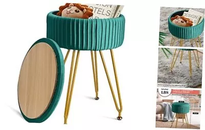  Round Storage Ottoman Foot Rest Velvet Ottoman With Storage Emerald Green • $38.16