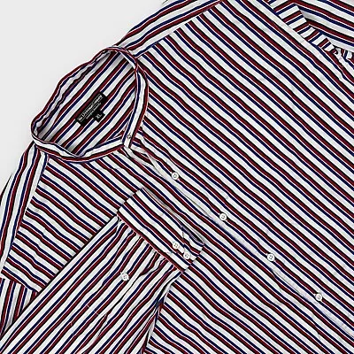VINTAGE J Peterman Shirt Mens X Large Mandarin Band Colorful Striped Grandpa USA • $39.95