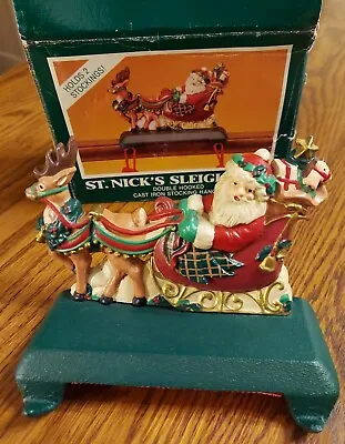 Vtg MIDWEST Cast Iron St. Nick's Sleigh Ride Double Hook Santa Stocking Hanger • $30