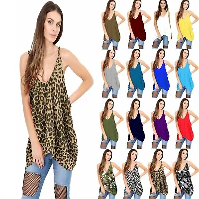 Womens Ladies Romper V Neck Loose Baggy Fit Cami Lagenlook Vest Top Uk Plus Size • £4.99