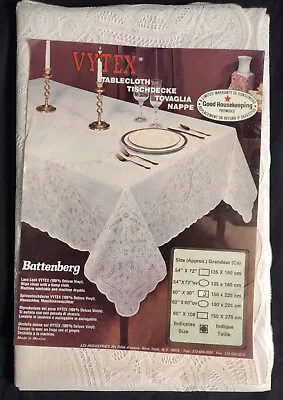 $21.95 • Buy Vtg Vytex Vinyl Battenberg Lace Tablecloth White 60 X90  Oblong Rectangle New