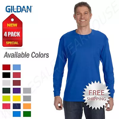 NEW 4 Pack Gildan Men's Heavy Cotton 5.3 Oz Long Sleeve T-Shirt P4-G540 • $27.34