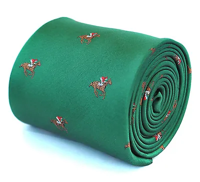 Frederick Thomas Designer Mens Tie - Emerald Green - Embroidered Horse Racing • £15.99