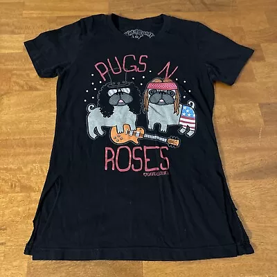 David And Goliath Pugs N Roses T-shirt Women’s Small Band Graphic Tee Parody Dog • £12.53