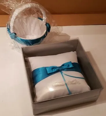 £29.65 • Buy Flower Girl Basket Ring Bearer Pillow Set New White Aqua Blue Turquoise 