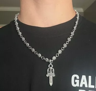 Chrome Necklace Off White Silver Dagger/Hearts/Sword CH Mm6 Designer Rhude Plein • $19.95