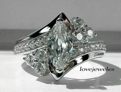 3CT Marquise Cut Real Moissanite Women's Engagement Wedding Ring 925 Silver • $157.23