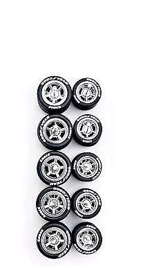 Hot Wheels 5x Chrome Muscle Car Real Riders Wheels W/ Rubber Tires Set For 1/64 • $20