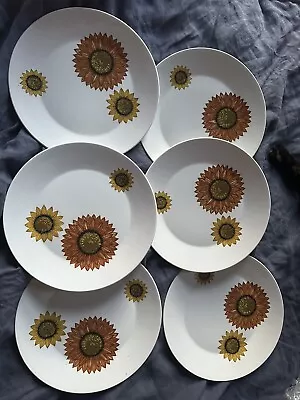 J&G Meakin Studio Pottery Palma Sunflower Mid Century Dinner Plates X 6 Vintage • £45