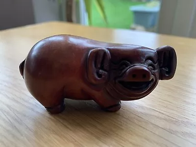 Netsuke Hand Carved Wooden Pig • £10