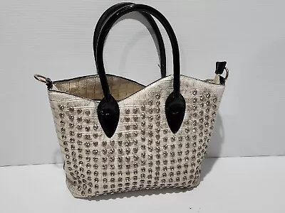 I Love Billy Womens Jewel Studded White Gold Handbag • $20.95