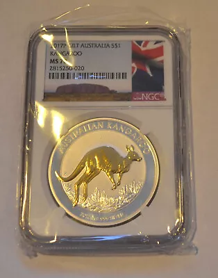 2017 P Australia GILDED Silver Kangaroo NGC MS 70 1 Oz Coin W/OGP Gilt NEW LABEL • $166