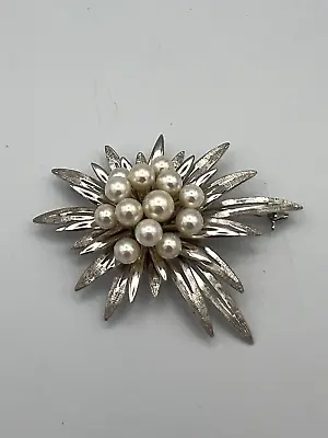 Vintage Sterling Starburst Brooch W/ Akoya Pearls • $136.50