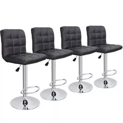 Set Of 4 Modern Bar Stools PU Leather Chairs W/3 Level Gas Rod Metal Frame • $123.99