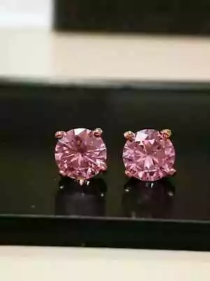 2Ct Round Pink Sapphire Lab Created Push Back Stud Earrings 14K Rose Gold Plated • $9.99