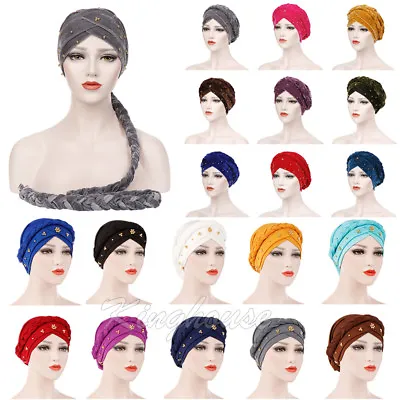 Long Tail Braid Women Hijab Hat Turban Muslim Head Wrap Hair Loss Chemo Cap Arab • $8.22