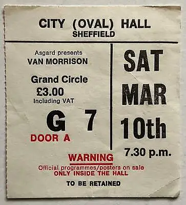 Van Morrison Original Used Concert Ticket City Hall Sheffield 10th Mar 1979 • $7.47