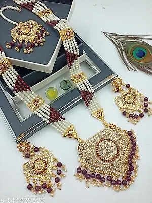 Indian Bollywood Rajwadi Gold Plated Long Rani Haar Necklace Wedding Jewelry Set • $23.17