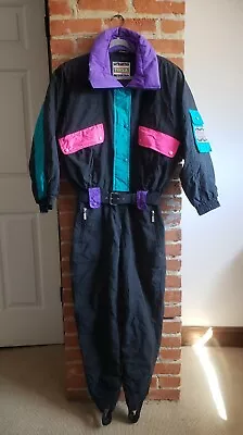 Vtg 80s 90s Retro TYROLIA One Piece Colorblock Ski Bib Snowsuit Women's Sz. 8 • $149