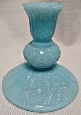 Vintage Fenton Blue Milk Glass Daisy & Button Taper Candlestick Holder • $24.99