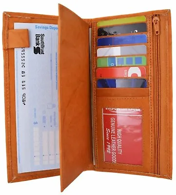 Genuine Leather Checkbook Cover Wallet Organizer With Credit Card Holder Tan • $14.99