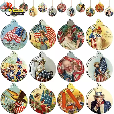 24 Pcs 4th Of July Memorial Day Wooden Ornaments Decorations Vintage Patriotic • $18.74