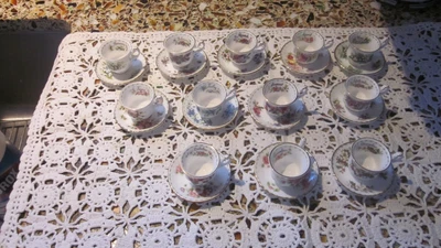 $225 • Buy Set 12 Miniature Royal Albert Cups & Saucers Flower Of The Month Bone China