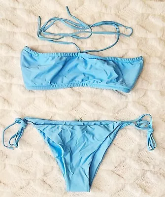 Zaful Lace Up Bikini Swimsuit Size Small Baby Blue Tube Style • $9.94