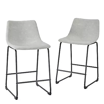 Set Of 2 Laslo Modern Upholstered Faux Leather Counter Height Barstools Gray - • $84.99