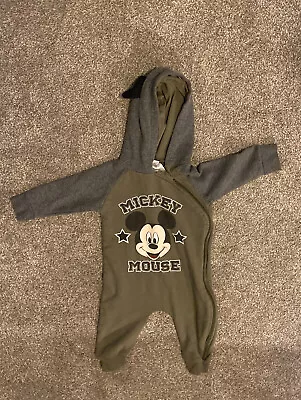 Disney Baby Mickey Mouse Olive Green Hooded Zip Up Outfit 12 Month 12m Clothes • $16.99