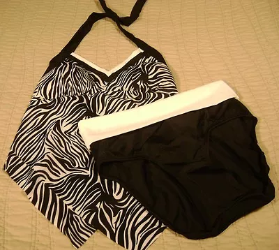 New Mod Bod SZ S  Zena  Tankini Set Bikini Swimsuit Swim Suit Black White 030 • $24.99