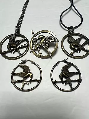 Lionsgate Official Hunger Games Necklace Mocking Jay & Arrow Hoop Earrings N Pin • $8.99