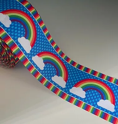 Rainbow Cloud Stripe Single Sided Quality Printed Grosgrain Ribbon 3  75mm • £1.95
