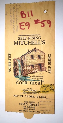 $12 • Buy Vintage Paper Sack Bag - MITCHELL'S CORN MEAL, MITCHELL'S MILL, CLAUDVILLE, VA